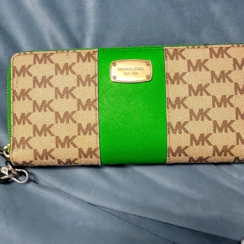 Michael Kors brown and green wallet